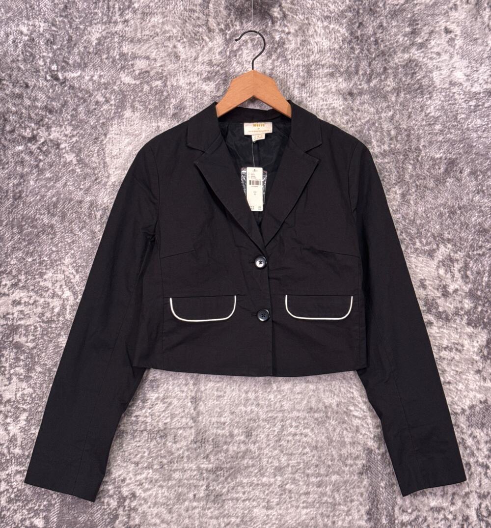 New Anthropologie Jacket 8 Womens Maeve Cropped Poplin Blazer Black